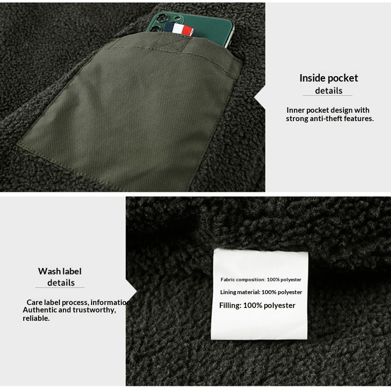 Washed Jacket For Men Fleece-lined And Thickened Lambswool Casual Style - Image 11