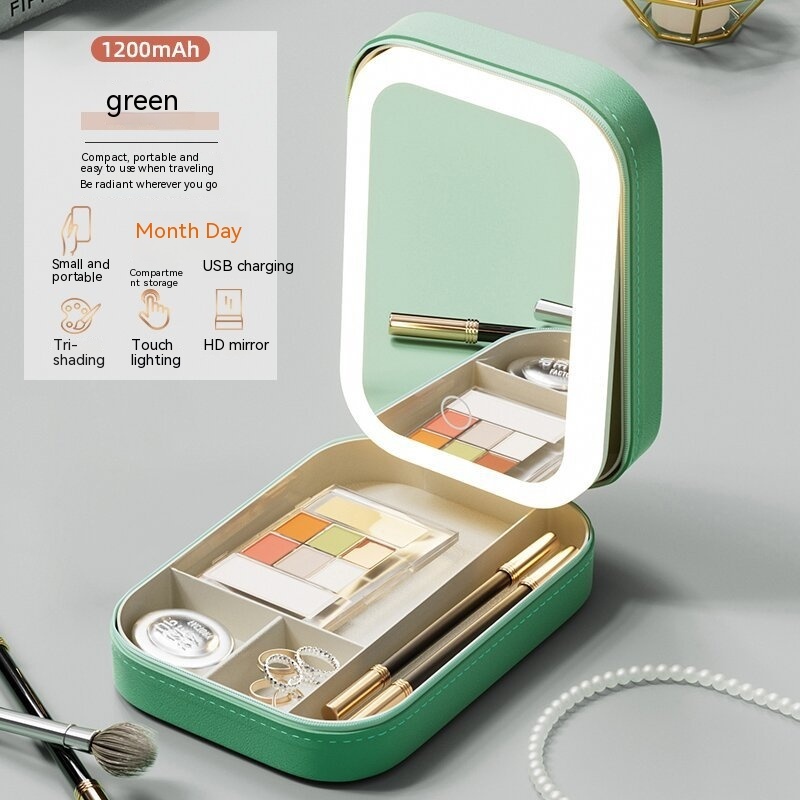 Makeup Storage Box With LED Light Mirror Portable Travel Makeup Cosmetics Storage Box Touch Light Storage Organizer - Image 7