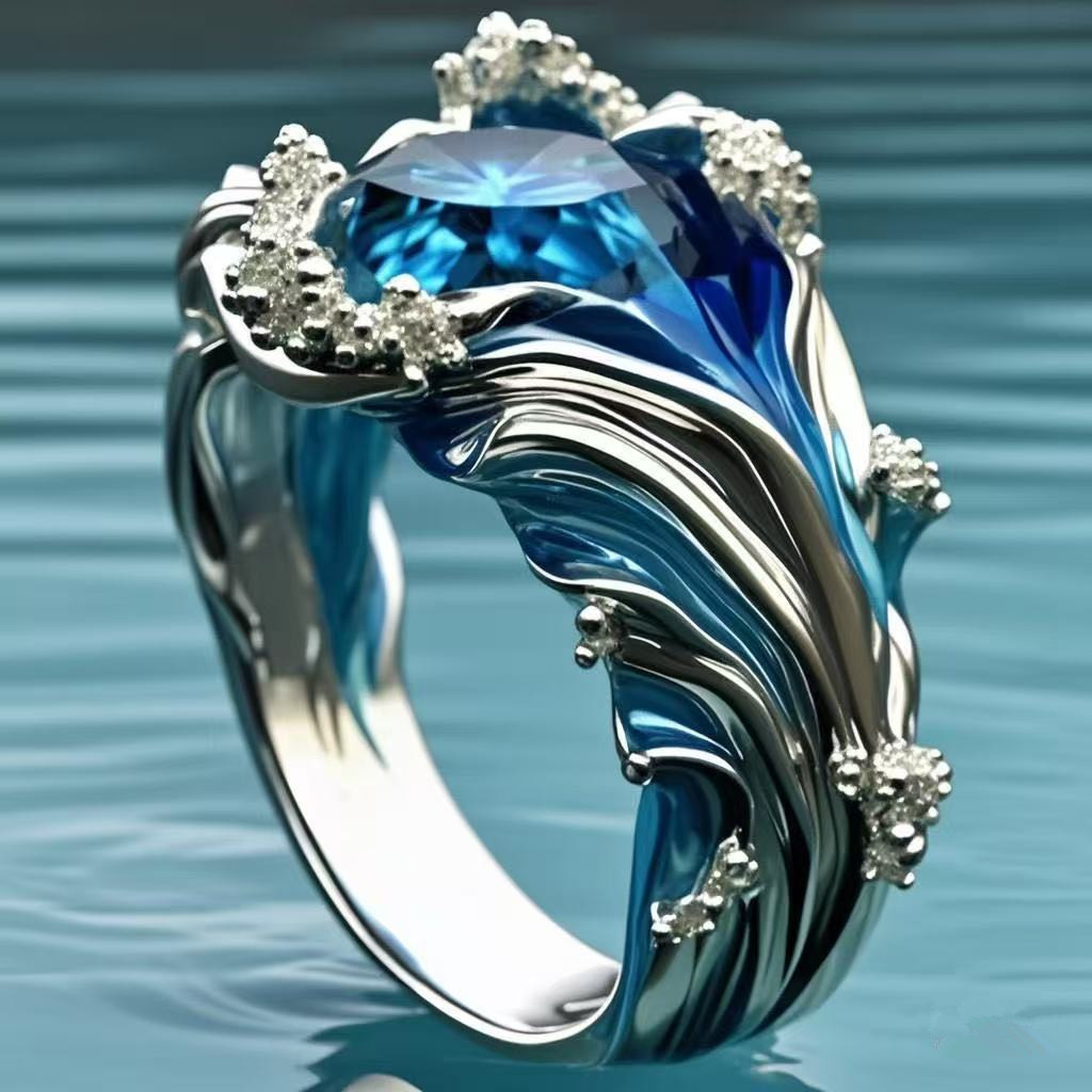Ocean Series Wave Resin Ring For Women, Wavy Open Ring - Image 6