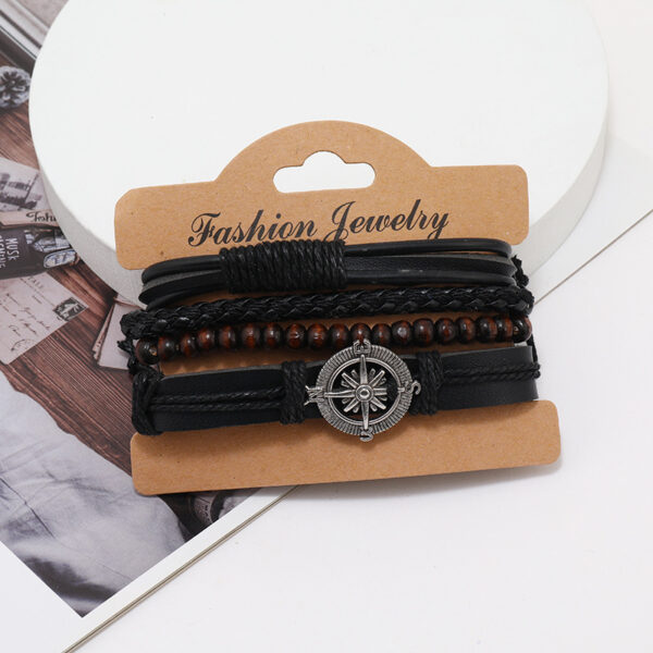 4-Piece Set Of Stylish Trendy Personalized Braided Leather Bracelets For Men - Image 3