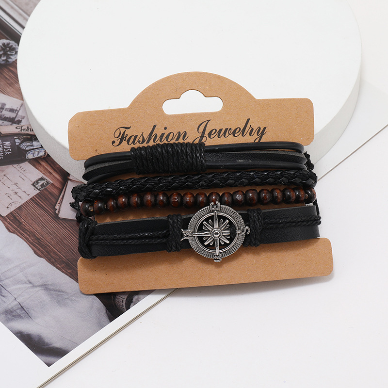 4-Piece Set Of Stylish Trendy Personalized Braided Leather Bracelets For Men - Image 3
