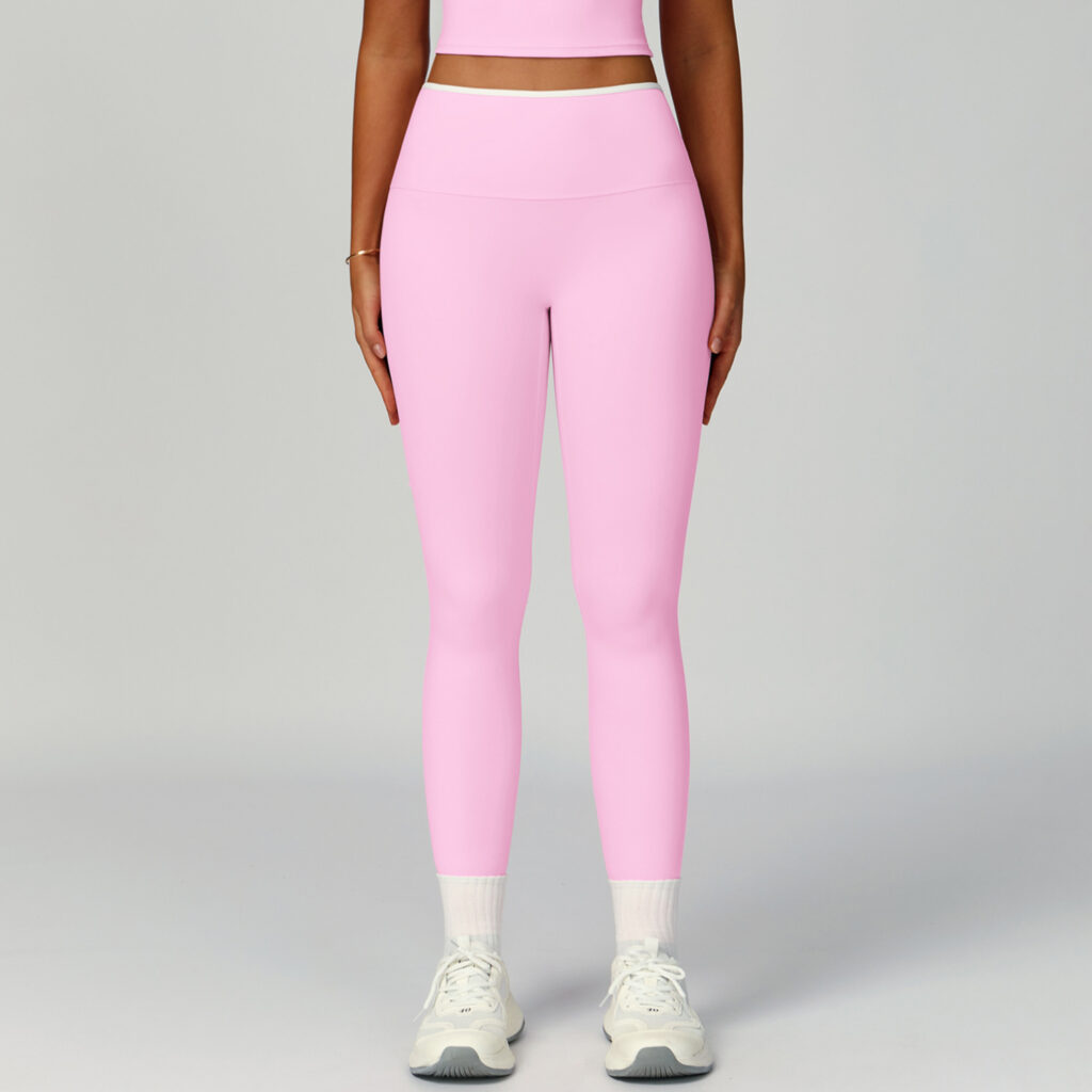 Nude-Feel Yoga Pants High-Waist Contrasting Color Quick-Dry Trousers