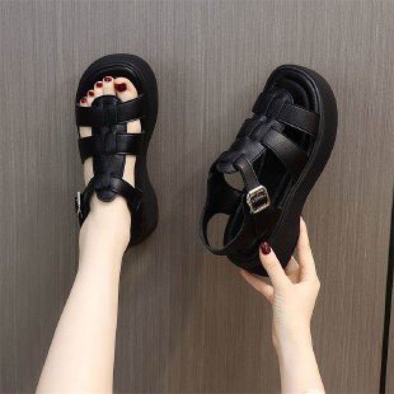 One-strap Open-toe Sandals With A Rubber Mid-heel