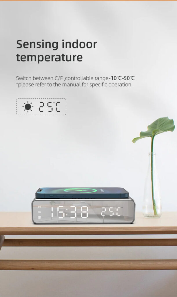 LED Electric Alarm Clock With Wireless Charger Desktop Digital Despertador Thermometer Clock HD Mirror Clock Watch Table Decor