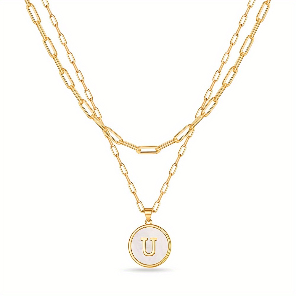 Circular Minimalist 26-Letter Pendant Double-Layer Necklace - Image 32