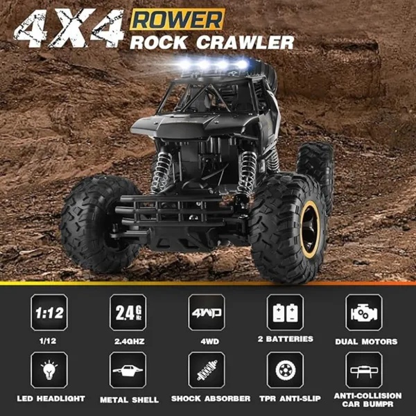 2026 2 Batteries 1-12 Rock Crawler Rechargeable Off Road Truck 4WD , Metal Shell LED Headlights RC Remote Control Off Road Car Truck,Logistics Is Randomly Sent By UPS&USPS&UNI&GOFO - Image 5