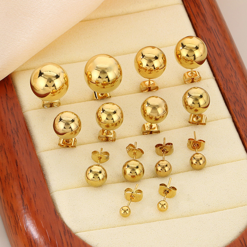 Simple Versatile Titanium Steel Polished Bean-Shaped Round Stud Earrings - Image 1