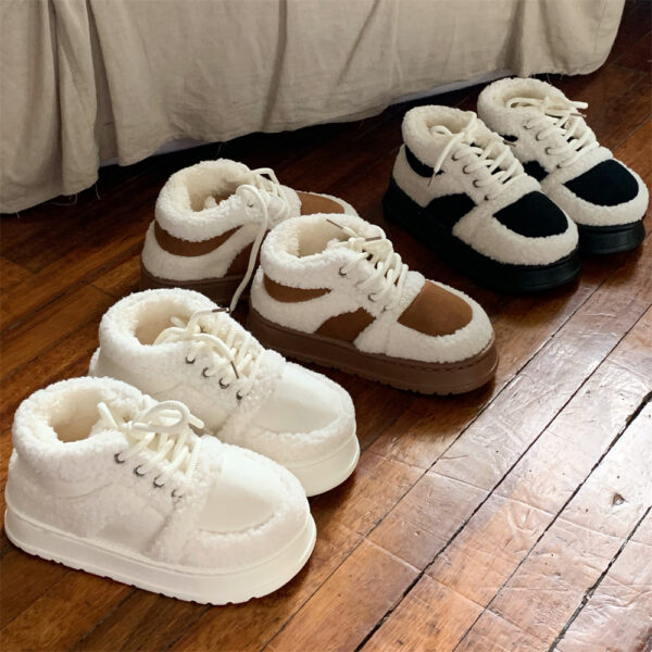 Korean-style Color-Block Lambswool Casual Sneakers AutumnWinter Cotton Boots - Image 1