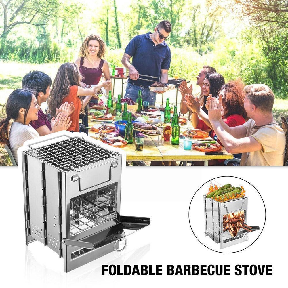 Mini Outdoor Firewood Stove Camping Cooking Picnic Grill Folding Stove Square Wood Steel Travel Charcoal - Image 3