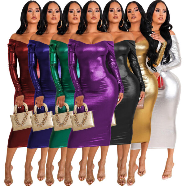 Fashionable Solid-Color Halterneck Off-Shoulder Womens Dress - Image 6