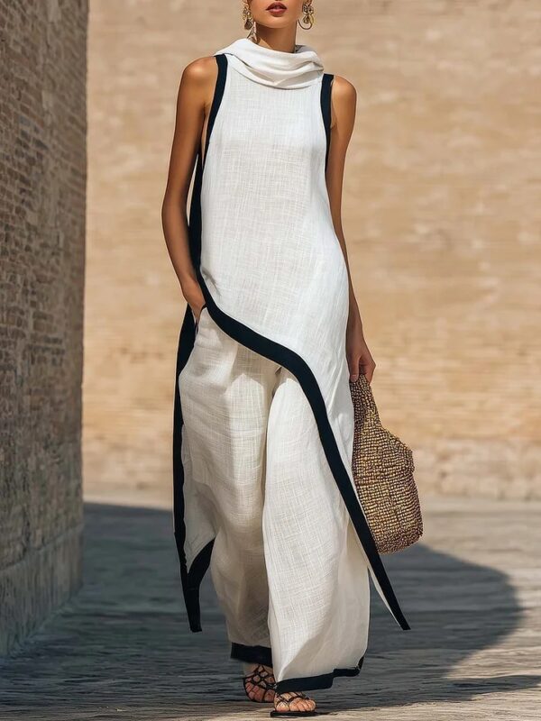 Irregular-cut Hooded Sleeveless Set - Image 3