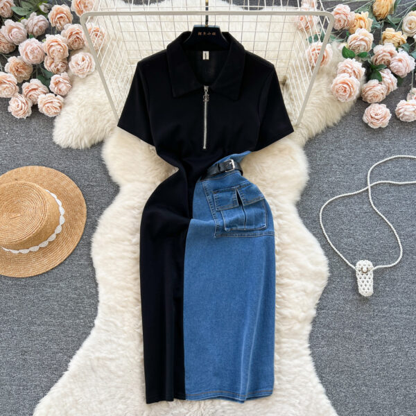 Retro Color-Block Patchwork Slim-Fit Dress For Women - Image 15