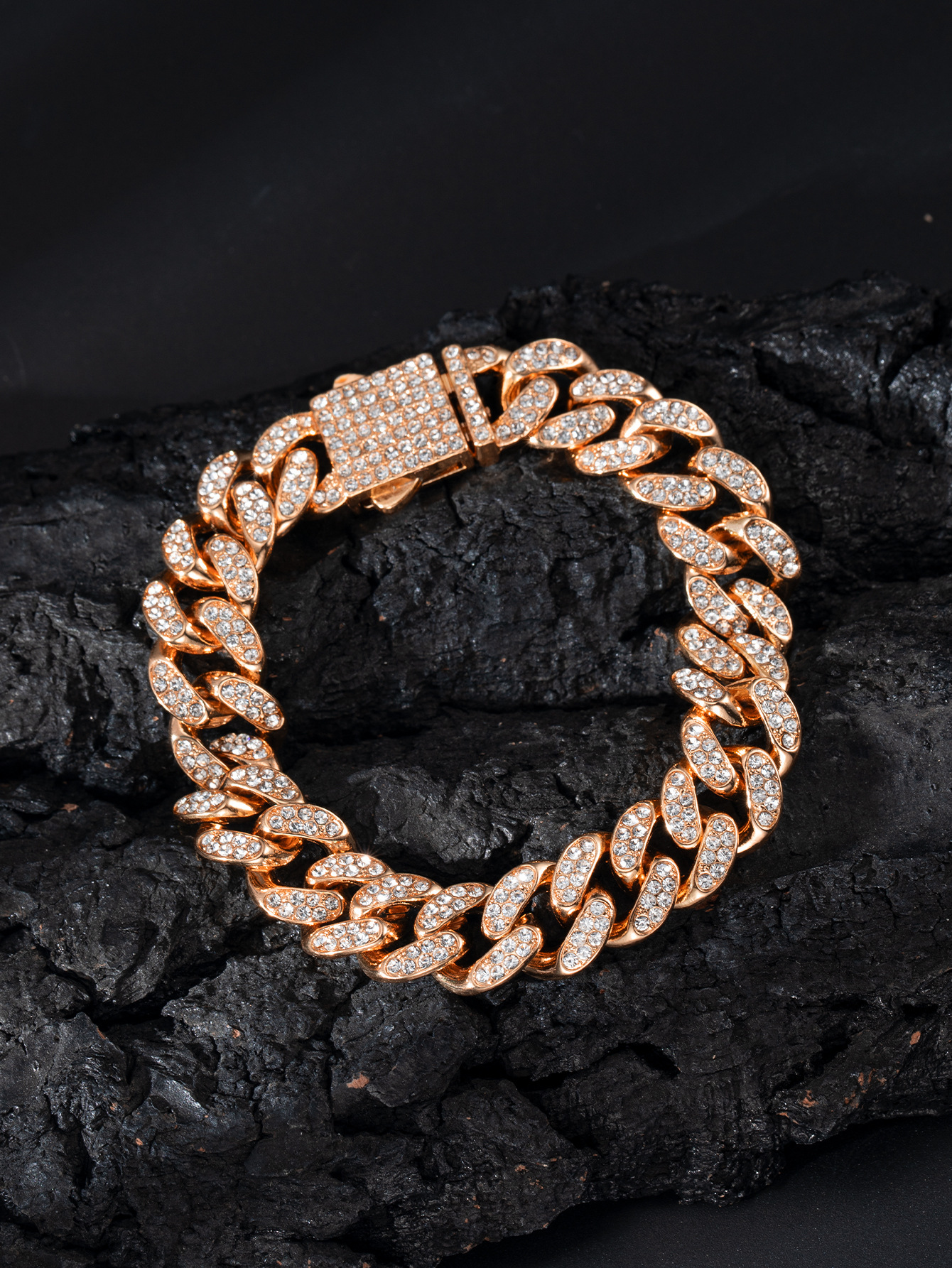Spring Buckle Cuba Bracelet Alloy Full Diamond - Image 8