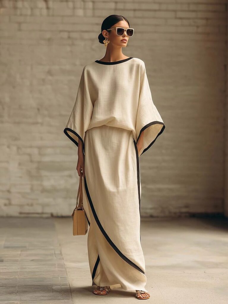 Loose-fitting Womens Batwing-sleeve Robe And Wide-leg Pants Two-piece Set