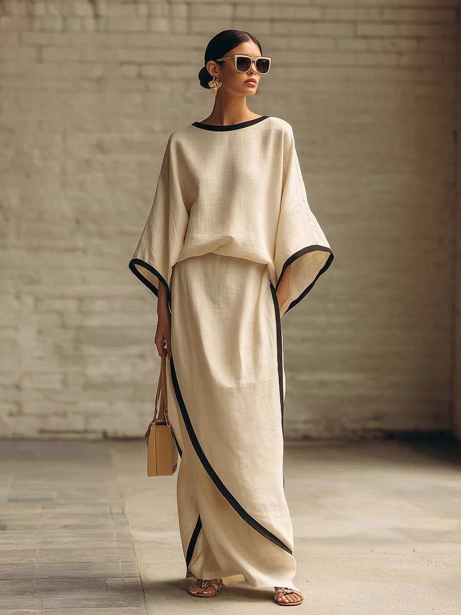 Loose-fitting Womens Batwing-sleeve Robe And Wide-leg Pants Two-piece Set - Image 12