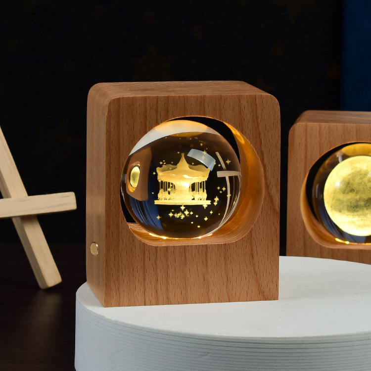 Beech Crystal Ball Night Light 3D Laser Engraving Elk Jellyfish LED Nightlights USB Dimmable Lamp For Bedroom Decoration Gifts Home Decor - Image 20