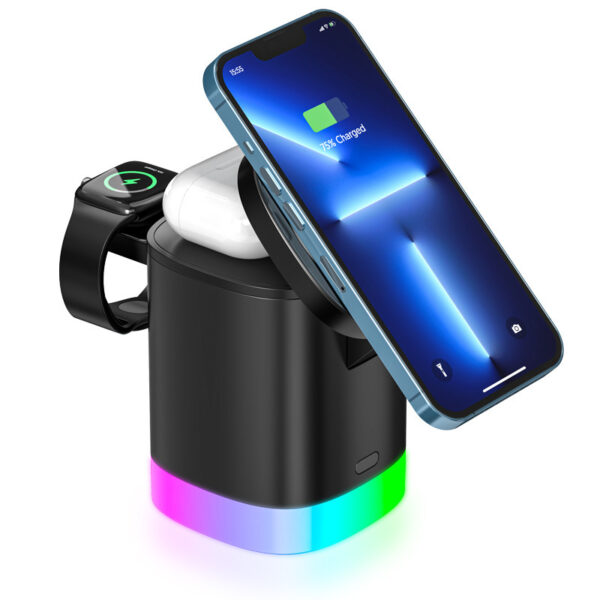 3 In 1 Magnetic Wireless Fast Charger For Smart Phone RGB Ambient Light Charging Station For Airpods IWatch - Image 19