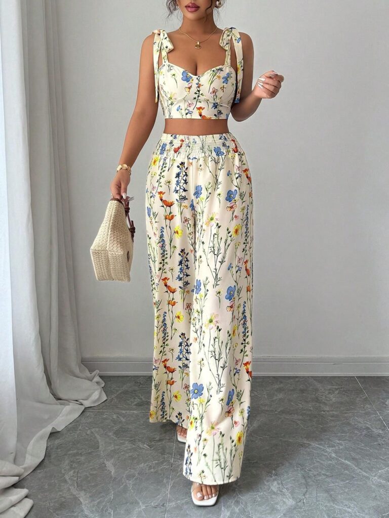 Printed Camisole Womens Top And Pants Set