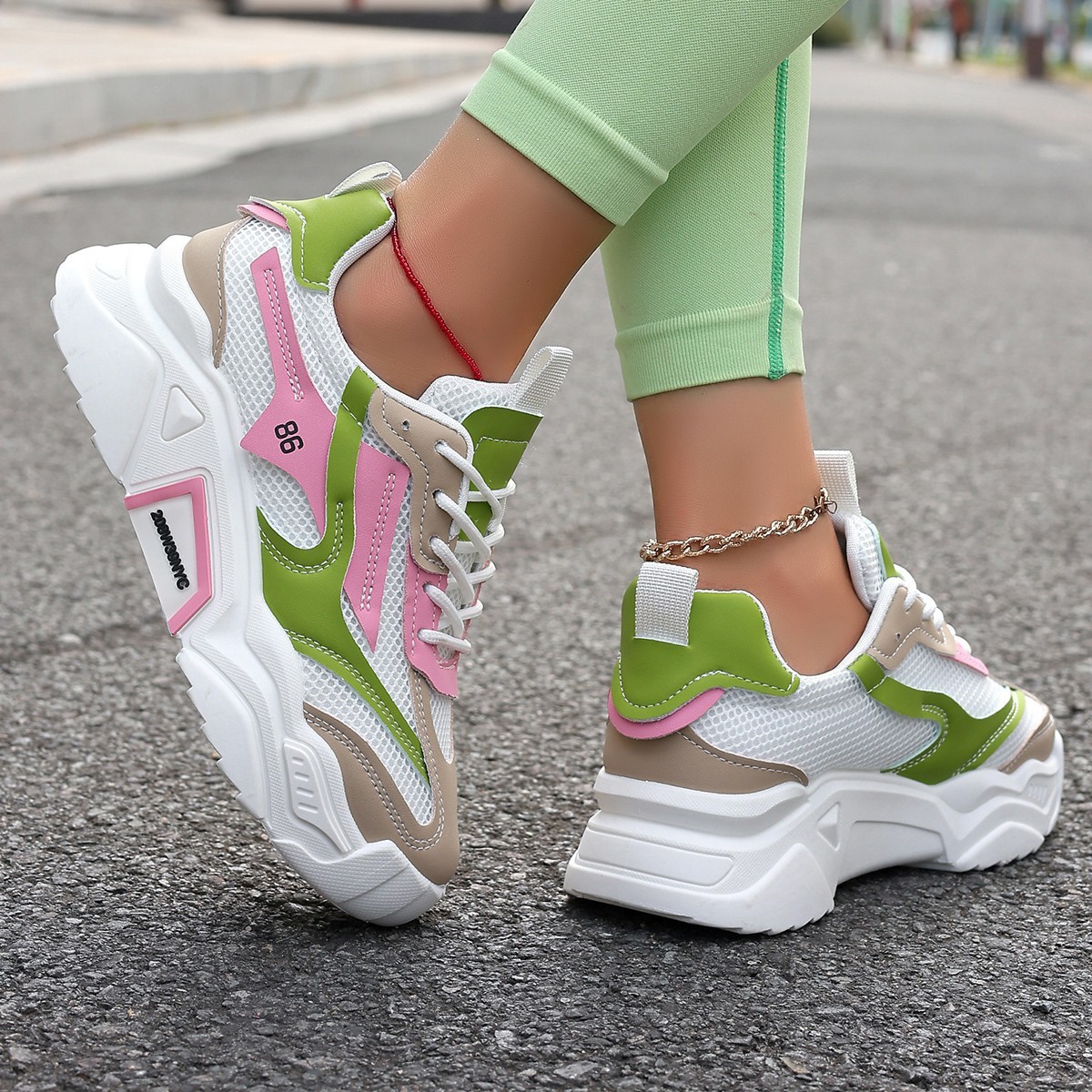 Womens Casual Sporty Floral Mesh Breathable Thick-Soled Elevator Shoes - Image 2