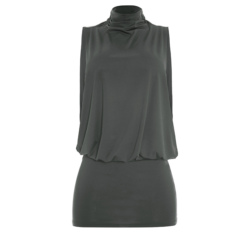 Simple And Elegant Sleeveless Turtleneck Mini Dress For Women - Image 13