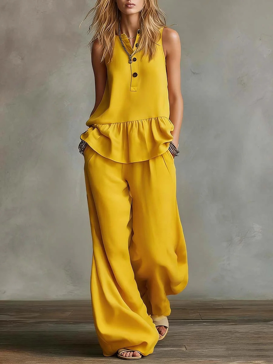 Loose-fitting Top And High-waisted Wide-leg Pants 2-piece Set - Image 17