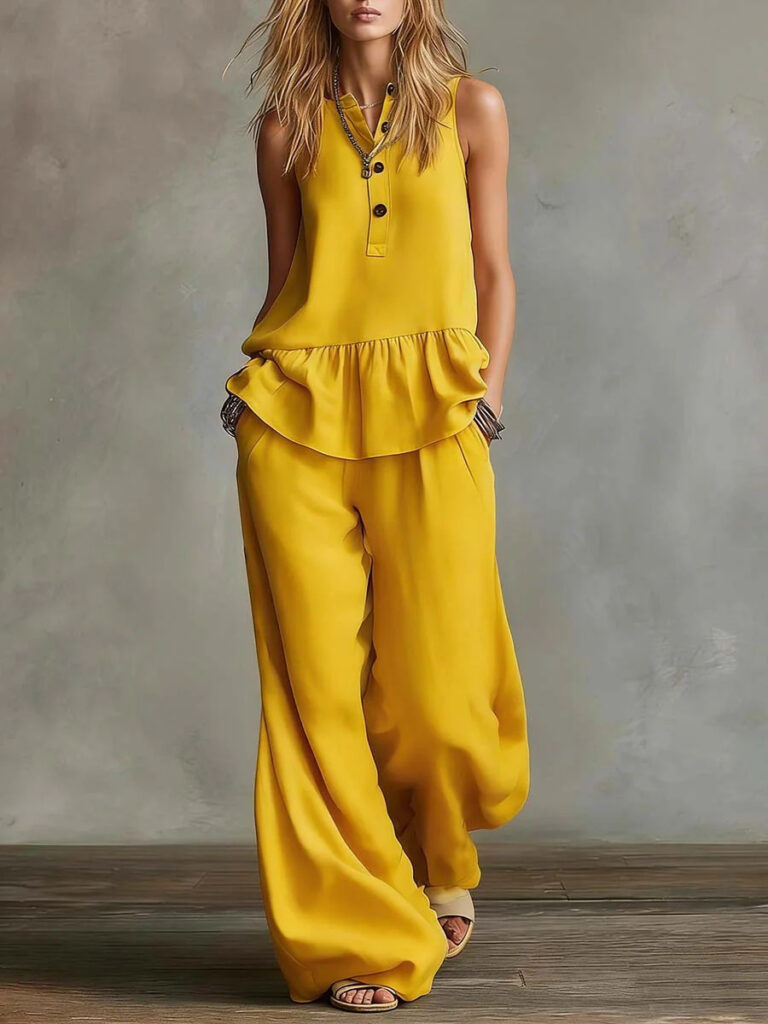 Loose-fitting Top And High-waisted Wide-leg Pants 2-piece Set