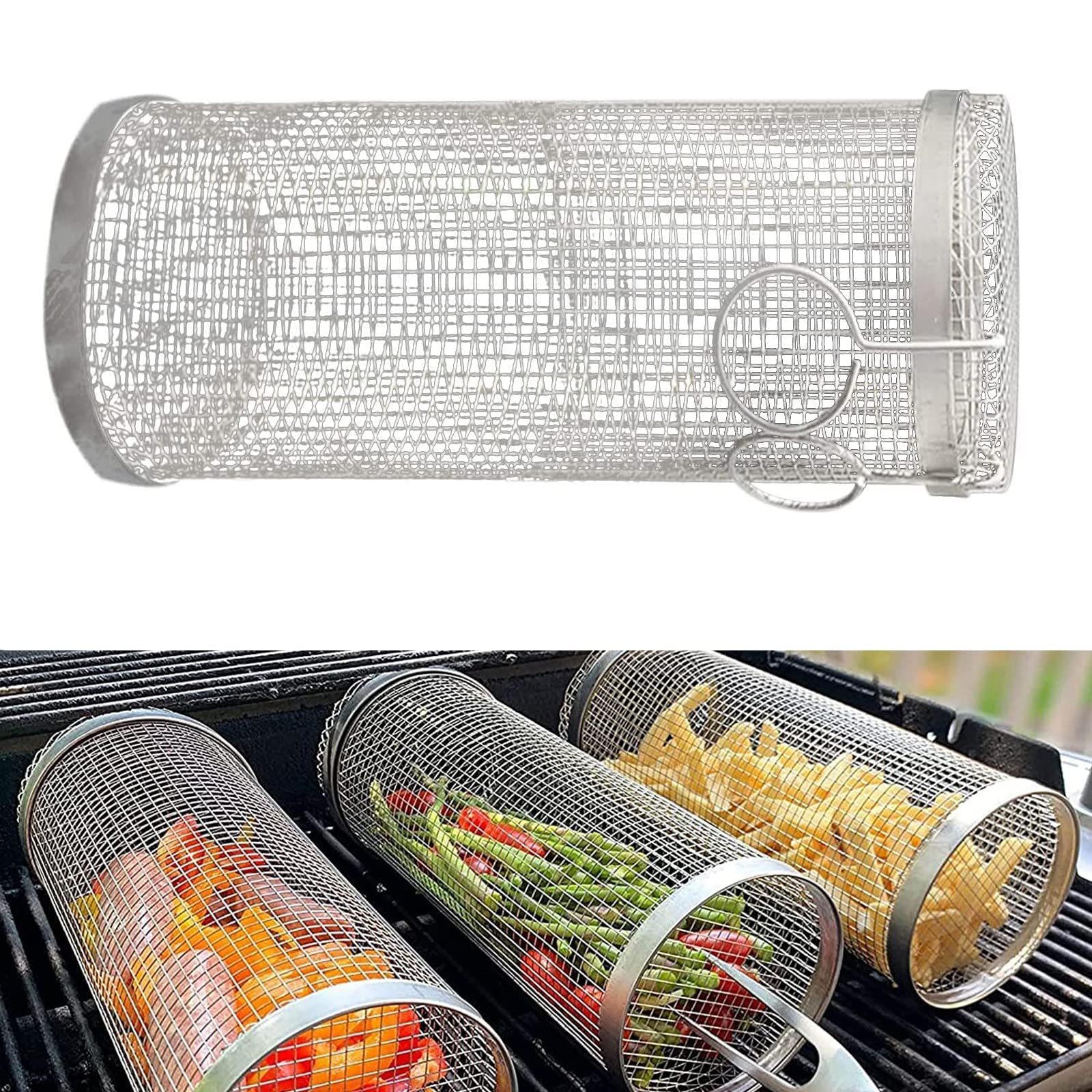 Rolling Grilling Basket Metal BBQ Barbecue Basket Net Portable Outdoor Camping Barbecue Rack Kitchen Gadgets - Image 6