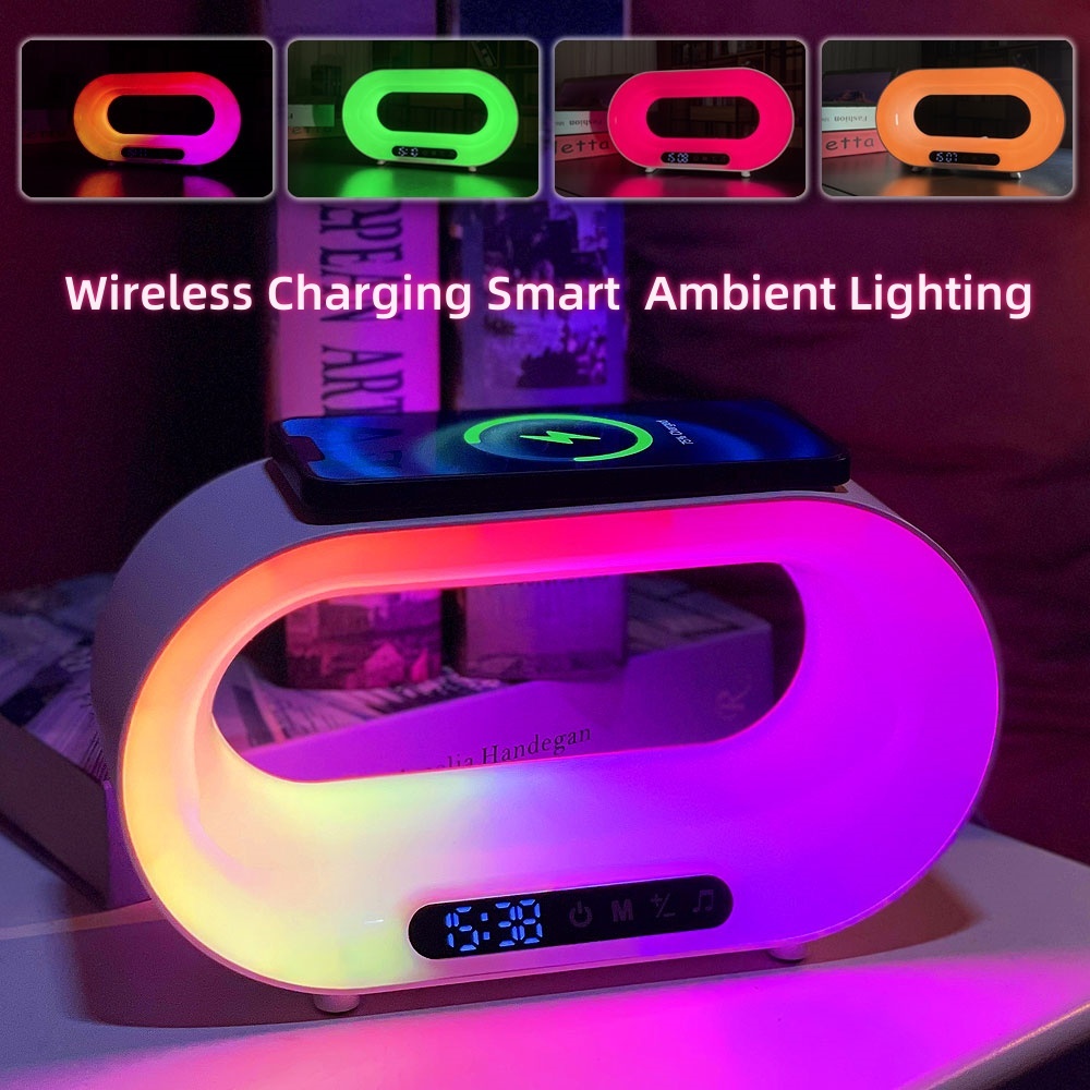 Multi-function 3 In 1 LED Night Light APP Control RGB Atmosphere Desk Lamp Smart Multifunctional Wireless Charger Alarm Clock - Image 1