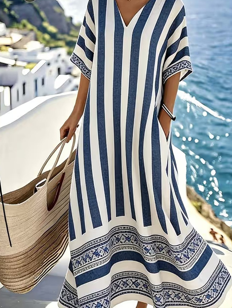 Women'S Casual Color-Block Striped Dress - Image 3