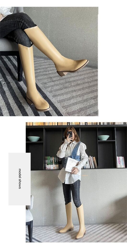 Fleece-lined Tall Chunky-heeled Pointed-toe Over-the-knee Riding Boots
