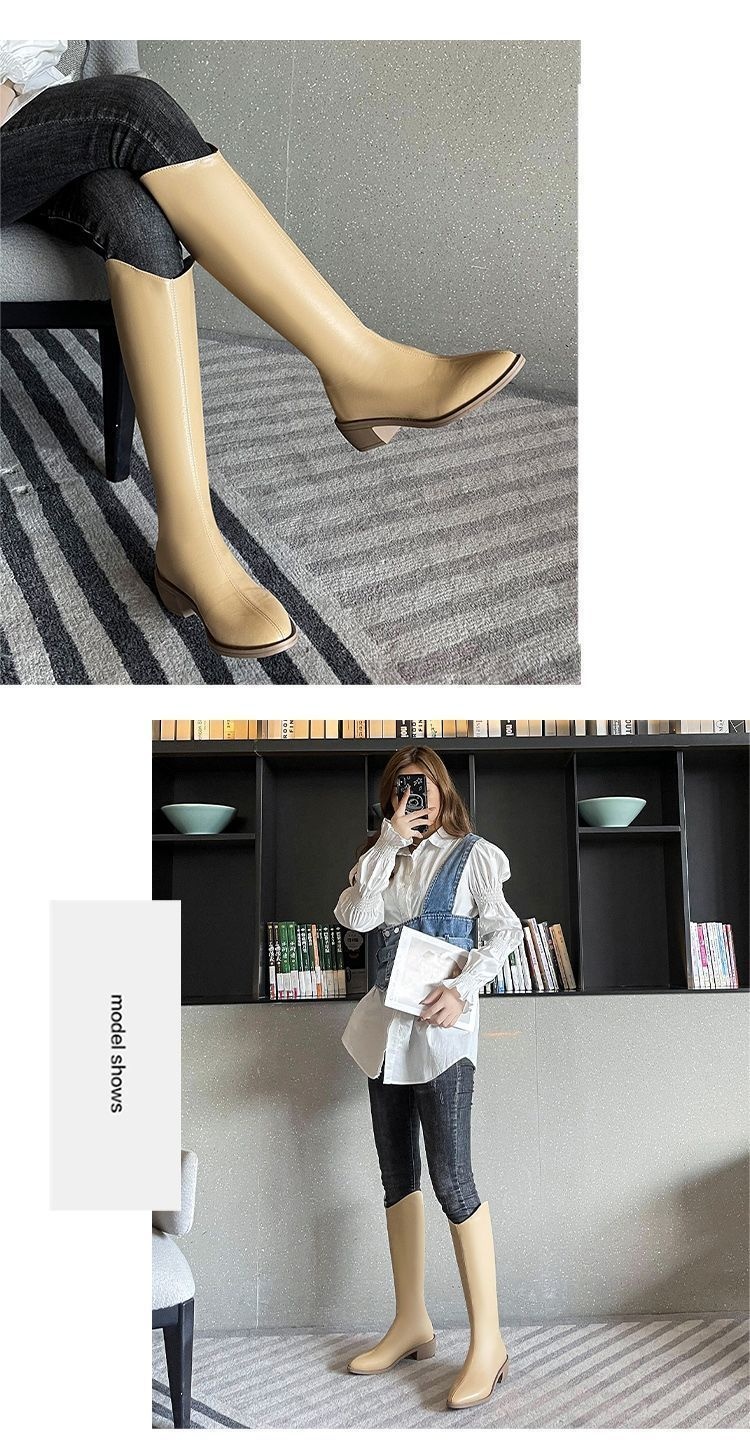 Fleece-lined Tall Chunky-heeled Pointed-toe Over-the-knee Riding Boots - Image 19