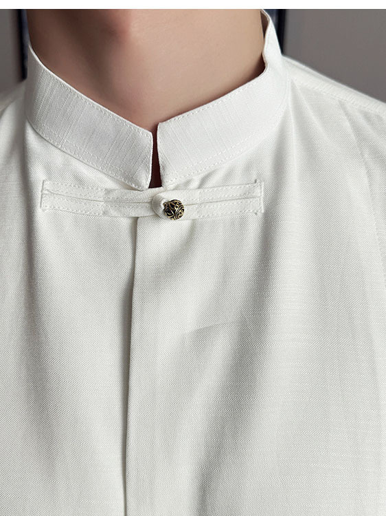 Men's Solid Color Stand Collar Long-sleeved Shirt - Image 5