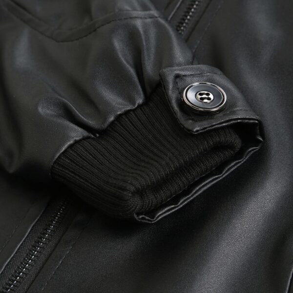Mens Winter Warm Zip-Up Stand Collar Slim-Fit Leather Jacket Coats - Image 5