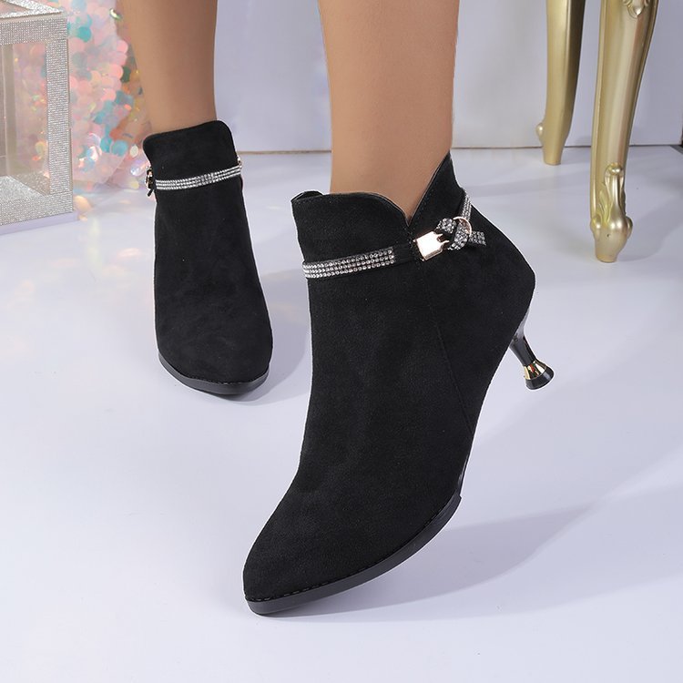 Fleece-lined Womens Shoes, Pointed-toe Stiletto Booties Short Shaft - Image 4