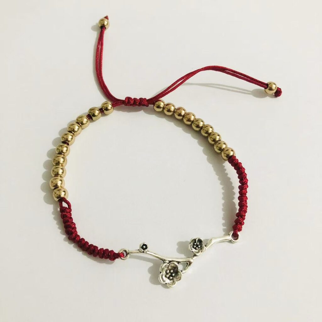 Retro Rose Flower Bracelet Hand-Woven Lucky Zodiac Year Friendship Cord