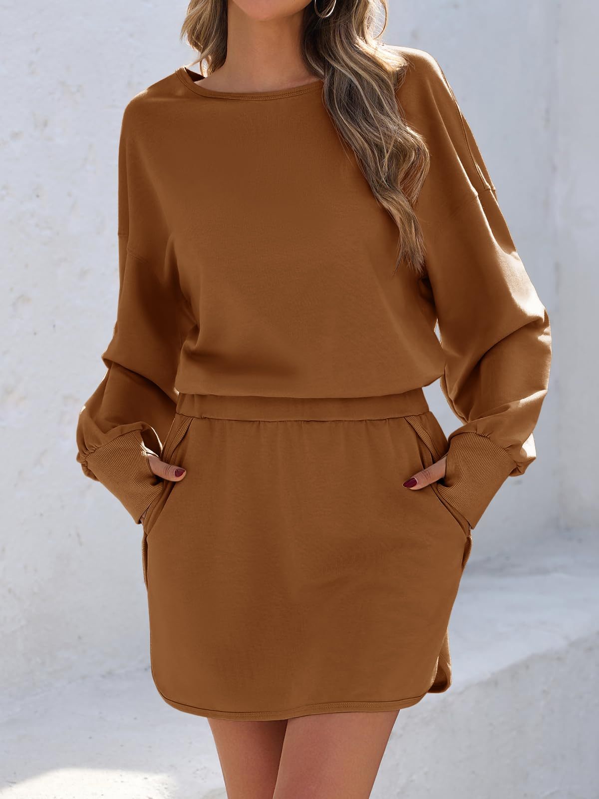 Fisoew Womens Long Sleeve Athletic Dress Backless Keyhole Built-in Shorts Oversized Workout Active Dresses - Image 8