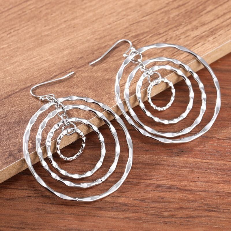 1 Pair Layered Hammered Dangle Earrings For Women, Bohemian Boho Vintage Style, Durable Drop Earrings With Exquisite Details, Elegant For Daily & Formal Occasions, All Year Wear, Perfect Gift Vacation - Image 1