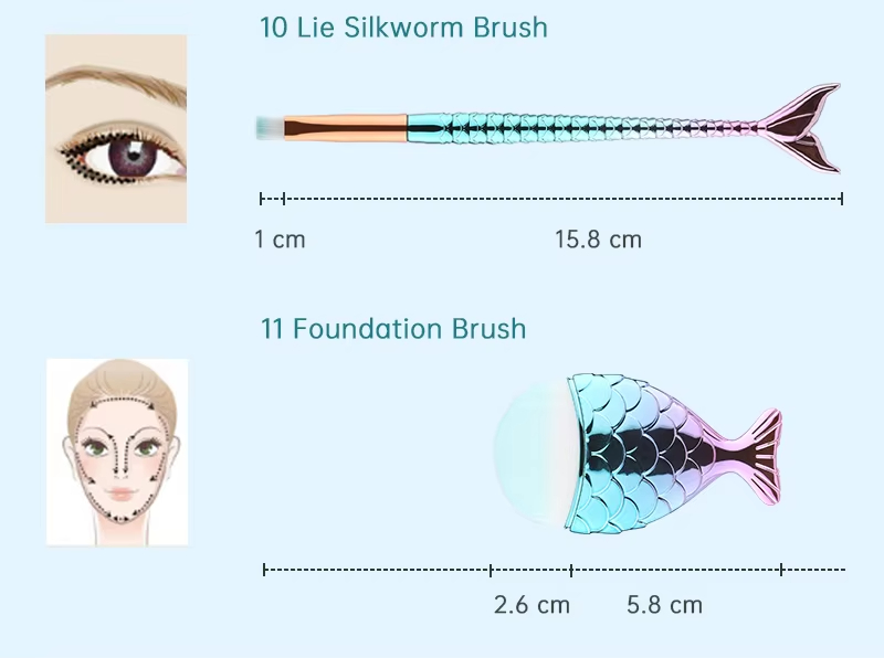 11pcs Makeup Brushes Kit Maquiagem Maquillaje New Mermaid Foundation Eyebrow Eyeliner Cosmetic Makeup Brushes - Image 9
