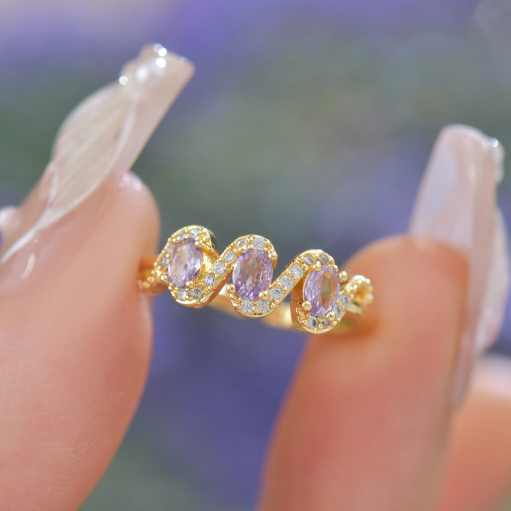 Purple Zircon Ring With Adjustable Opening