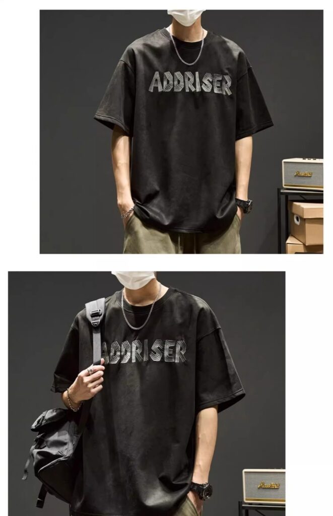 High-Street Embroidered Letter Crewneck Suede-Fleece Short Sleeve