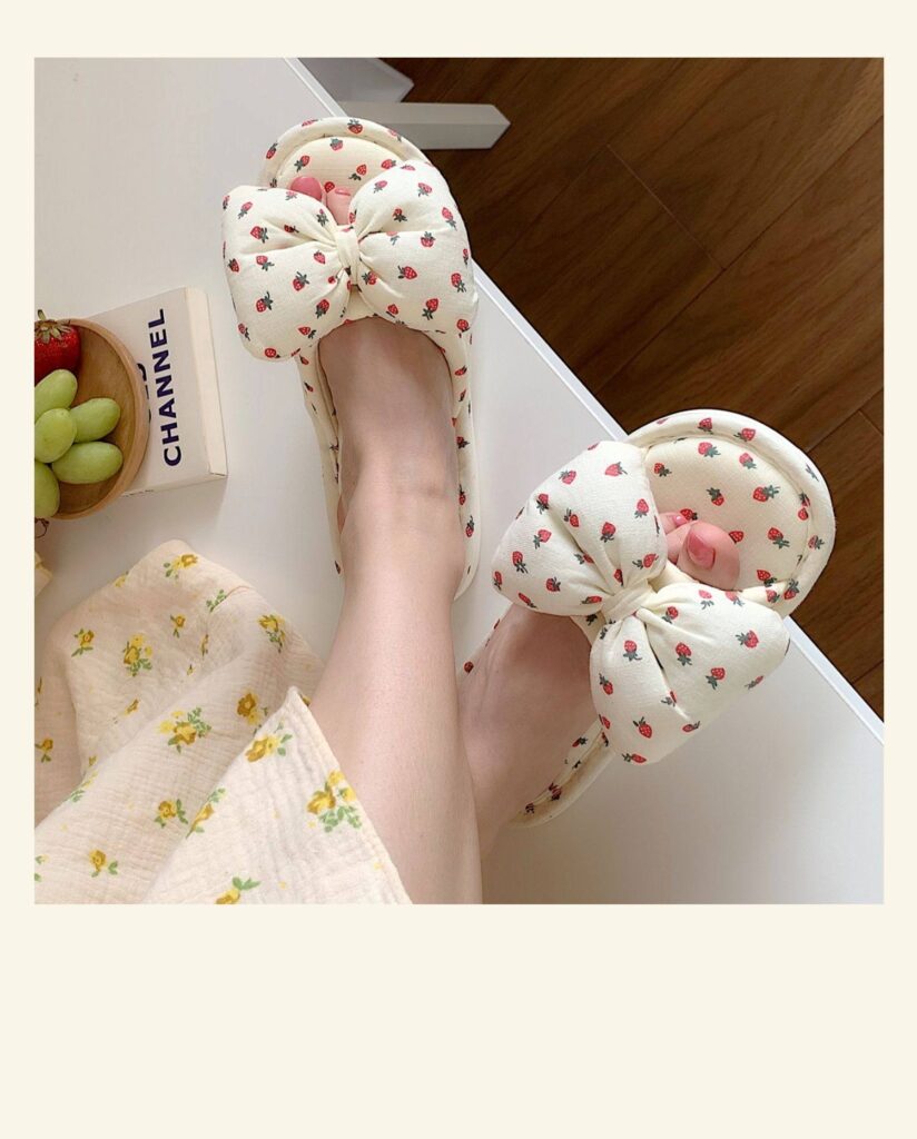 Household Sweet Bow-Knot Womens Cotton And Linen Slippers