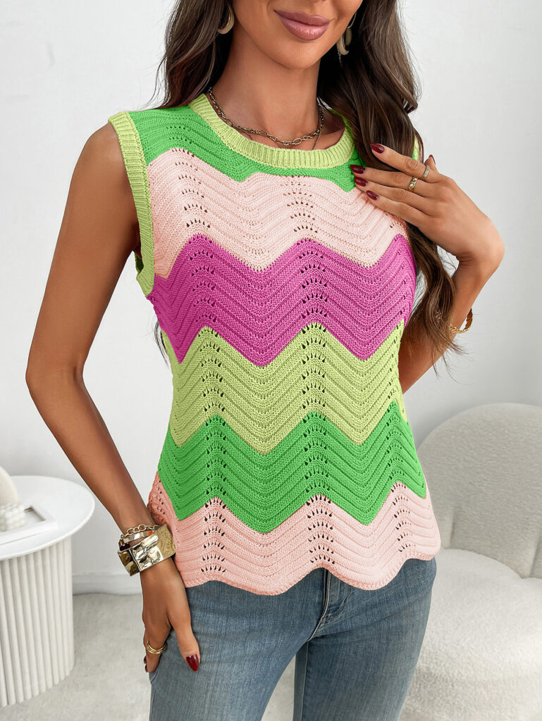 Summer Crew-Neck Knitted Top Dopamine Short Sleeves