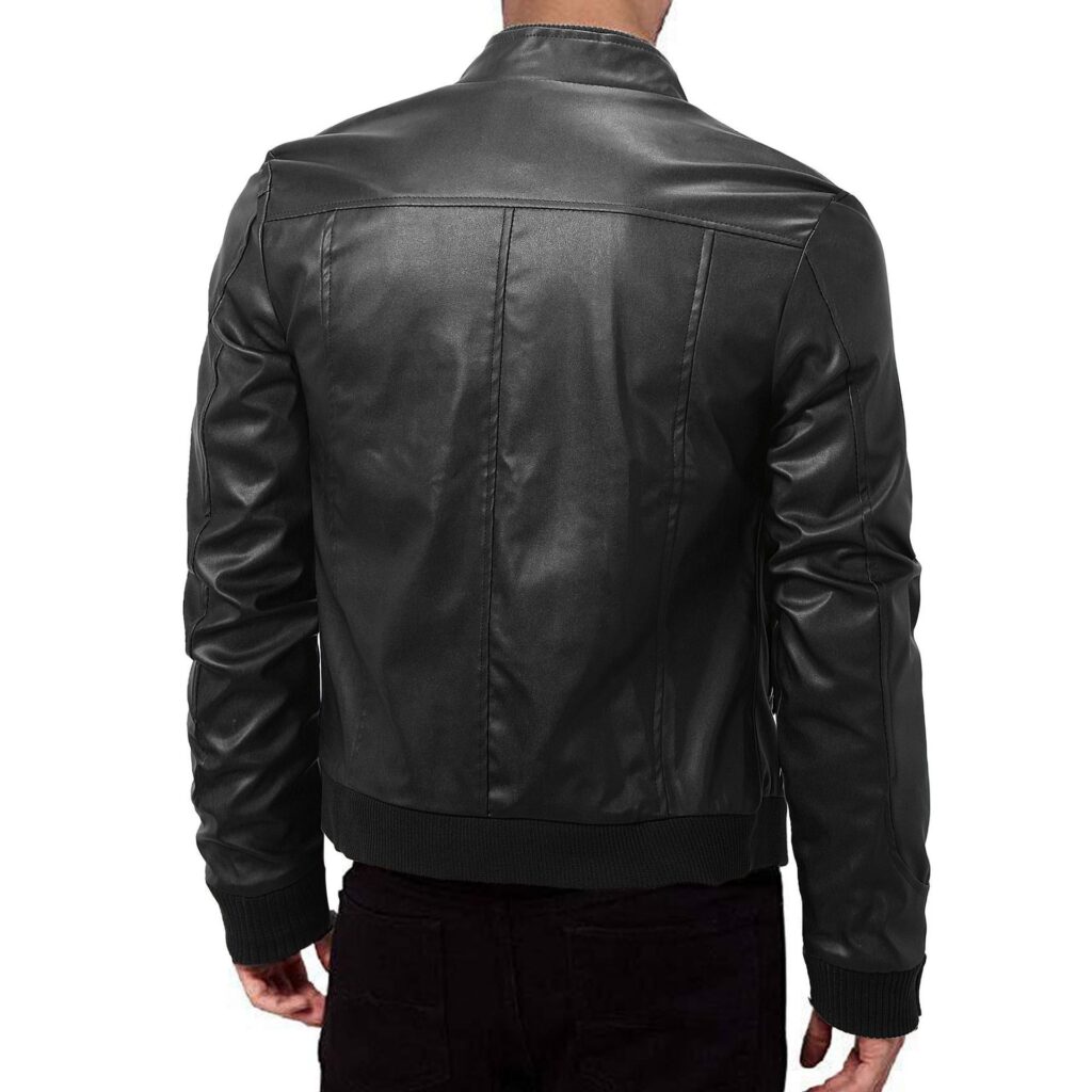 Mens Winter Warm Zip-Up Stand Collar Slim-Fit Leather Jacket Coats