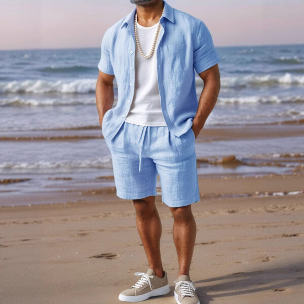 Men's Casual Linen Loose-Fit Button-Up Shirt With Lapel Collar - Image 6