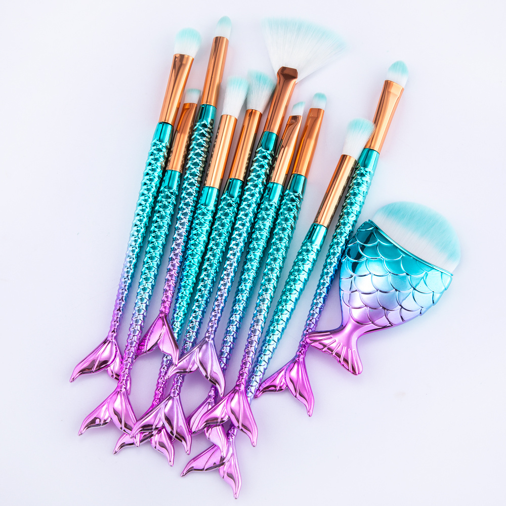 11pcs Makeup Brushes Kit Maquiagem Maquillaje New Mermaid Foundation Eyebrow Eyeliner Cosmetic Makeup Brushes - Image 1