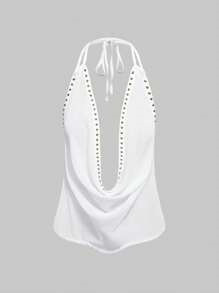 Solid-color Top With Studs Sexy Womens Clothing - Image 2
