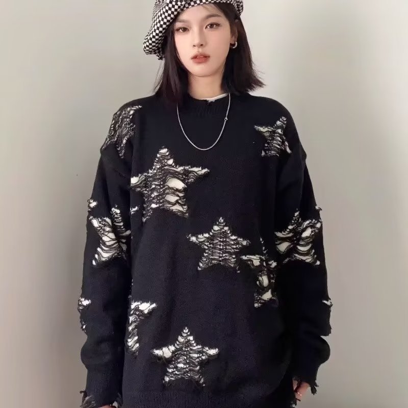Fake Two-Piece Retro Preppy Style Knitted Sweater - Image 1