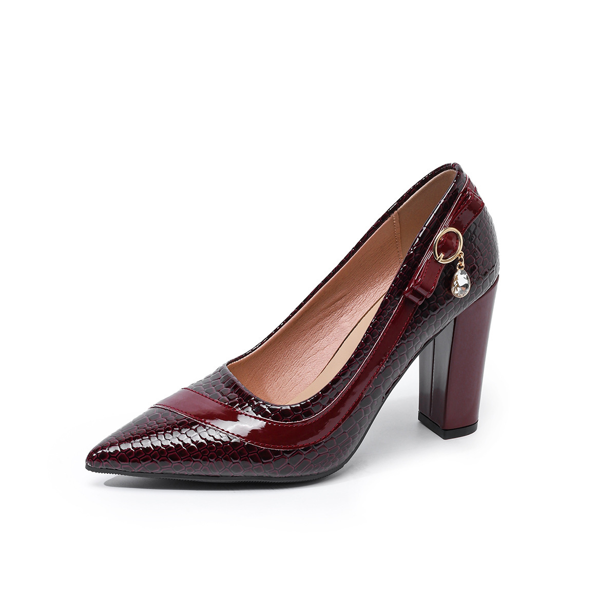 Pointed-toe Chunky-heel Snakeskin Pumps For Women - Image 4