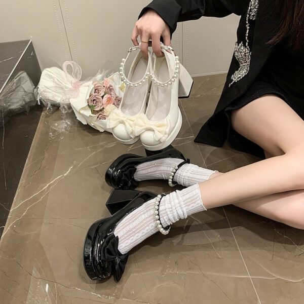 2026 Spring Sweet Bow & Pearl Mary Jane Heels For Women-Cute Platform Block Heel Pumps For Dressy Outings - Image 9