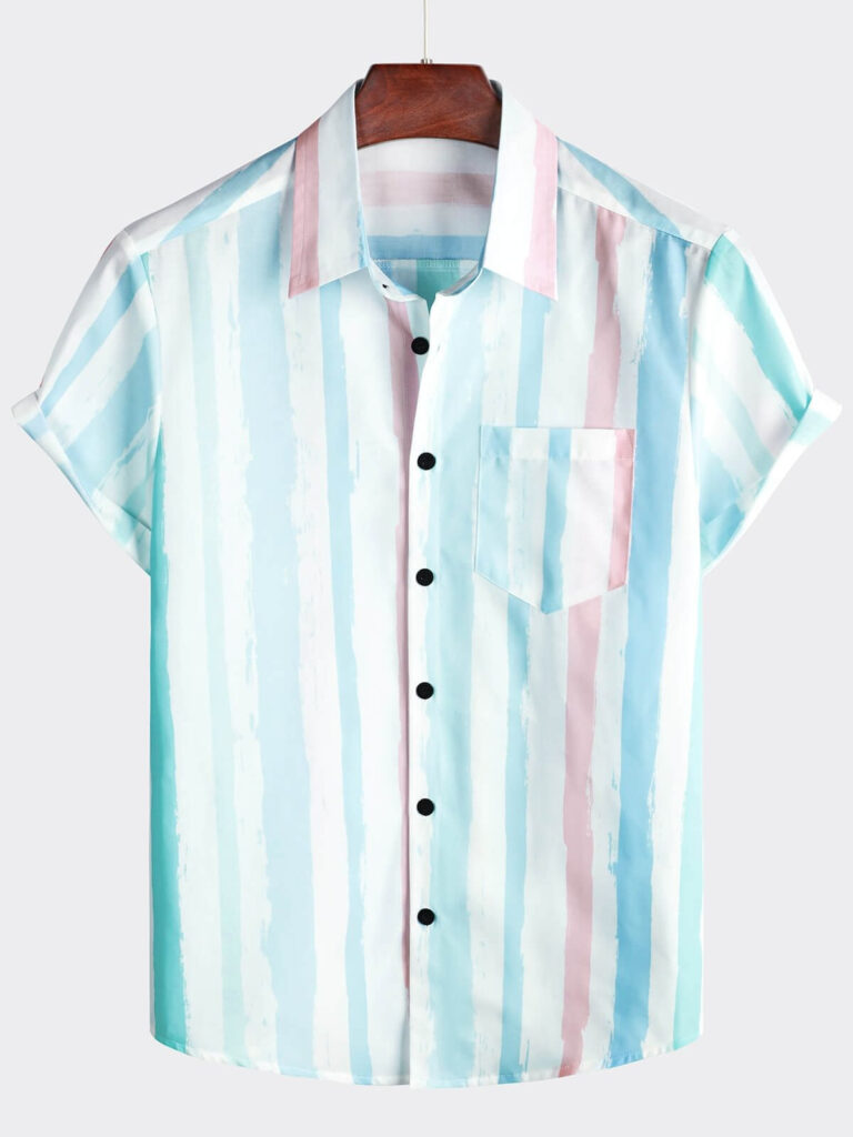 Men's Striped Fashionable Loose Short-Sleeve Shirt